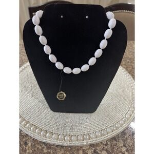Vintage Single Strand White Oval Bead Lucite Necklace Hand Knotted Made In Japan